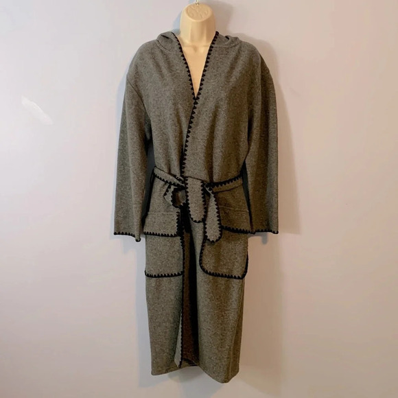 Lineamidas long line wool sweater robe gray size small flat pockets Italy belted - Picture 1 of 9